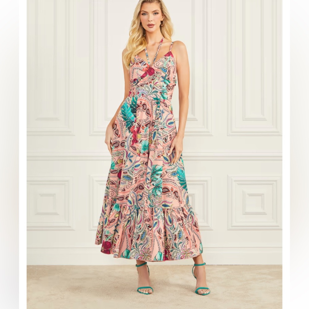 Elegant Pink and Green Maxi Dress Marciano